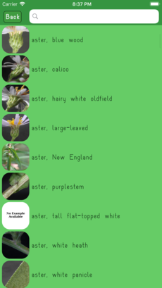 the listing of all plants in the app's database